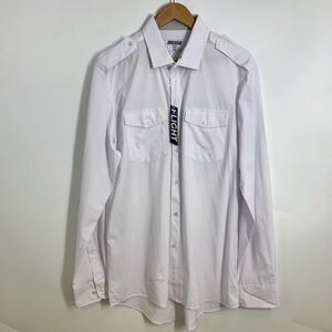 FLIGHT Mens White Slim Fit Long Sleeve Button Up Shirt XL Pilot Uniform